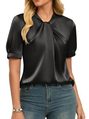 2026 Summer European & American Women's Elegant Satin Short Sleeve Business Casual Top