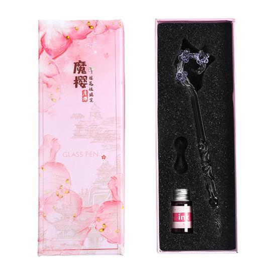 1 Set di penne da scrittura con design floreale, penna portatile in vetro e cristallo, ideale come regalo per studenti.