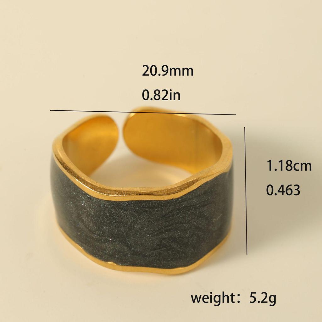Luxury Non-Fading Drip Oil Open Ring - European and American Style Stainless Steel Statement Jewelry