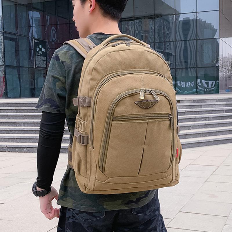 Waist Support Extra Durable 50L Canvas Backpack Men's Large-Capacity Outdoor Backpack Durable Travel Pack