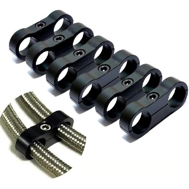 6AN Black Hose Aluminum Clamp-AN6 Hose Separator Fuel line Mounting Clamps Aluminum Hose Fitting Adapter Great for 3/8 Fuel Hose, Oil Line, Brake