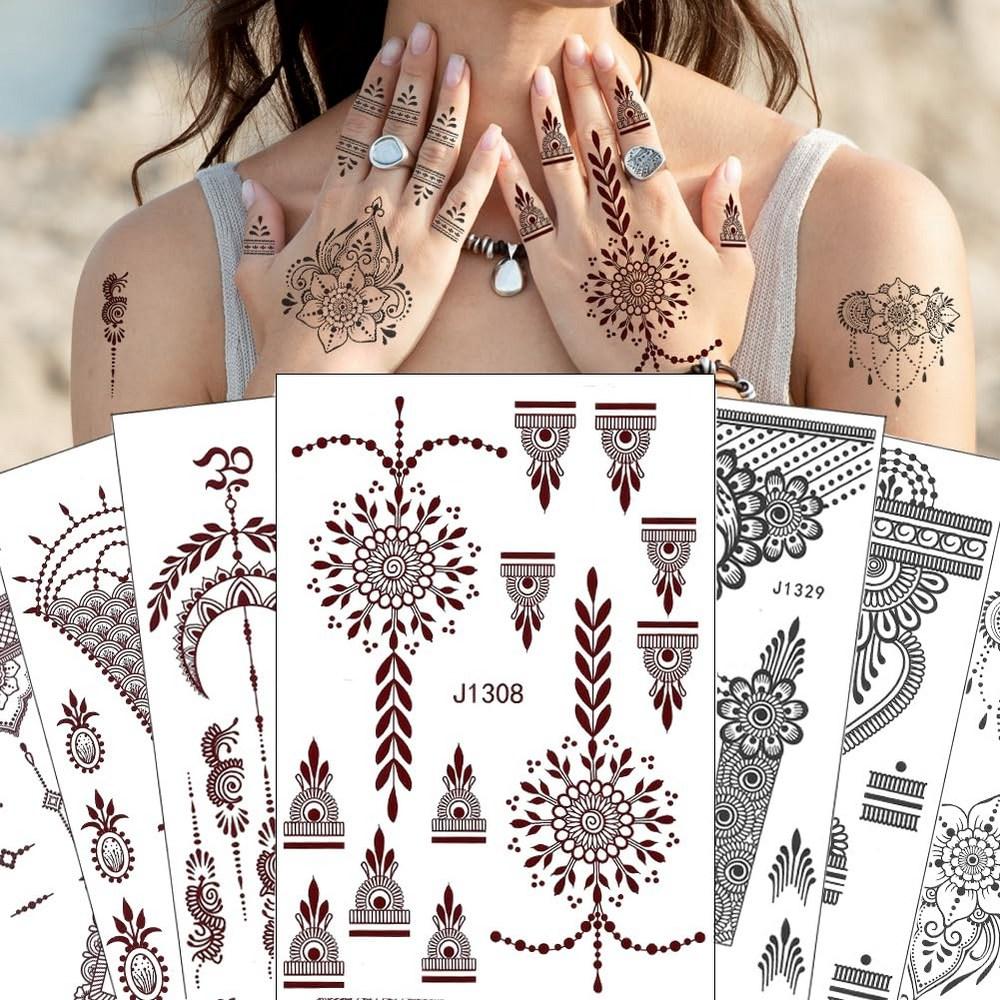 12 Sheets Henna Tattoo Stickers, Butterfly Mandala Flower Flower Tattoo Henna Designs Festival Vacation Makeup Hand