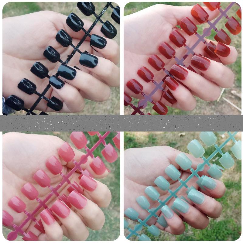 24pcs/set DIY Quick Nails Short Flat Head Solid Color False Nails Multicolor Strips Finished Wear Manicure