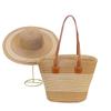 Fashion Striped Women Casual Large Capacity Woven Tote Bag And Sun Hat Set For Beach Vacation And Travel