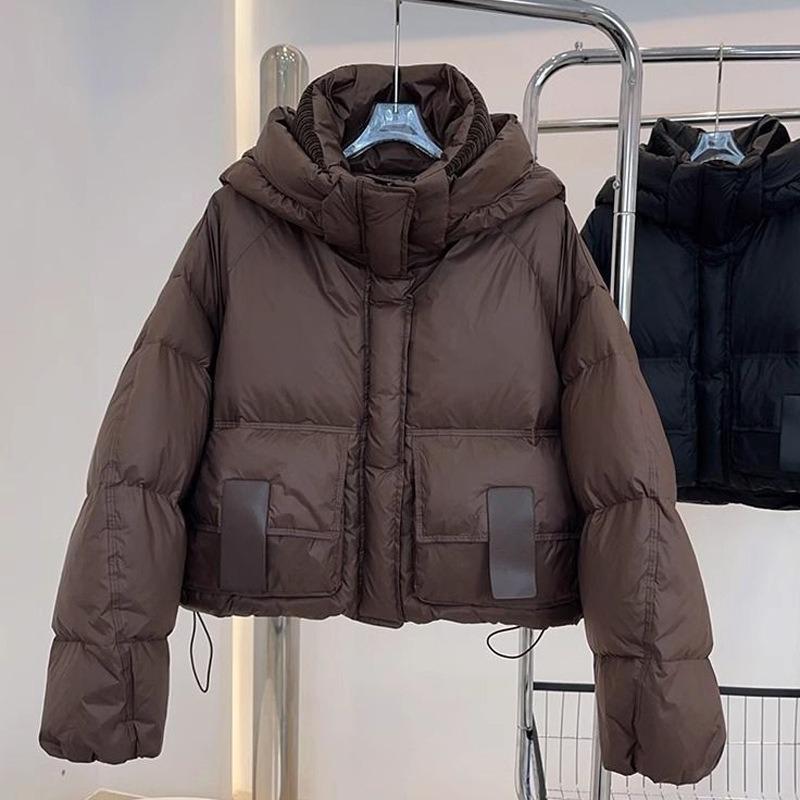 Hooded thickened short down jacket women's loose and thin fashionable white duck down, new winter bread clothes