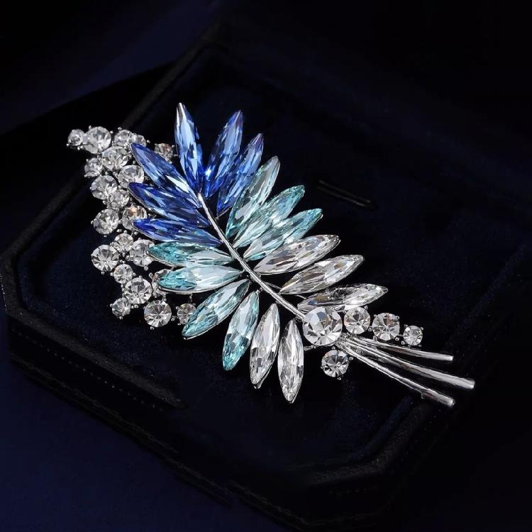Marquise Stone Brooch Pin with Leaf Shape, Silver-Tone Branch Setting and 8 Cm Size for Lapel, Coat or Dress Accent