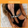Costume da Bagno Intero Donna Elegante Sexy con Taglio a Fantasia di Cristallo e Design ad Alta Rete