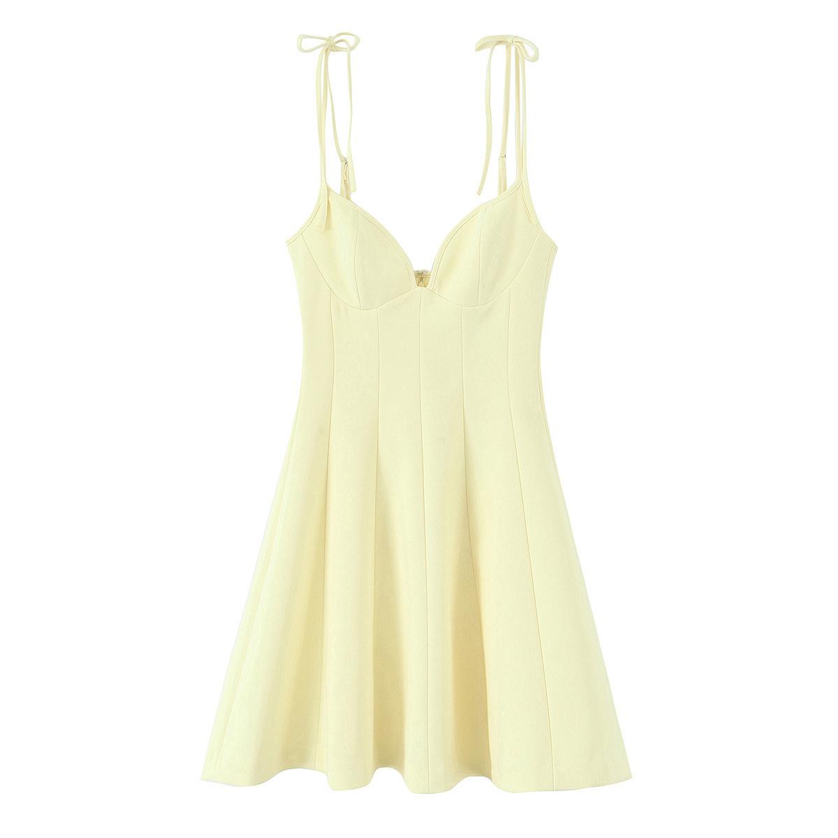 European & American Women s Floral Print Poplin Camisole Dress XS жёлтый