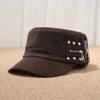 Personalized Rivet Zipper PU Leather Newsboy Hat Female, Retro Locomotive Style Octagonal Cap Autumn and Winter Tide Cool