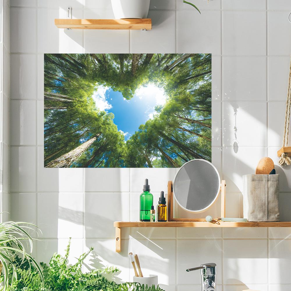 Adesivos de Decoração de Parede de Fundo Sky Home em Formato de Coração Sob a Copa da Floresta