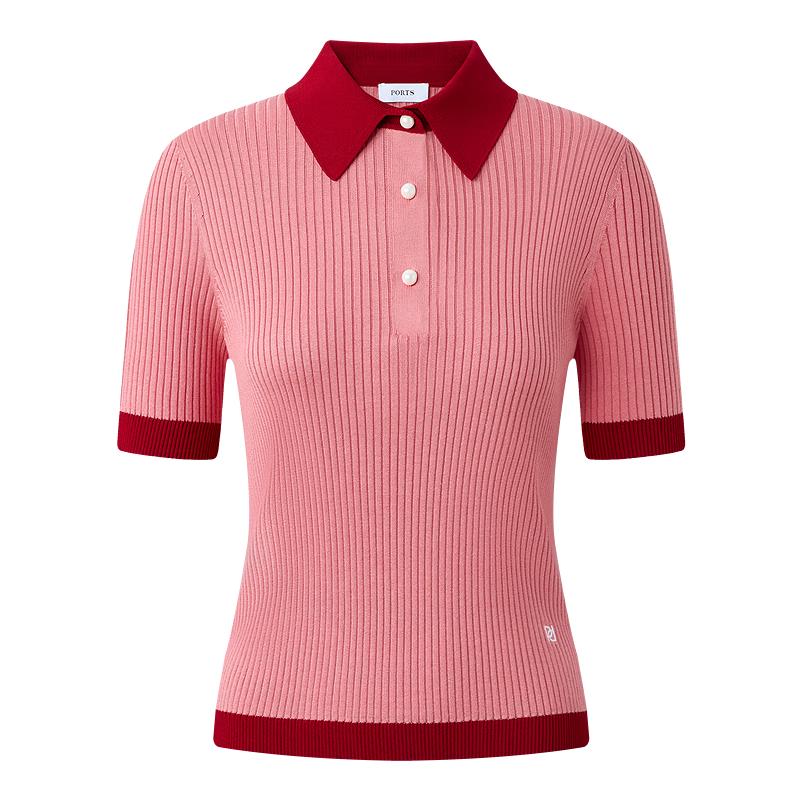 PORTS Women's Polo Neck Short Sleeve Knit Top