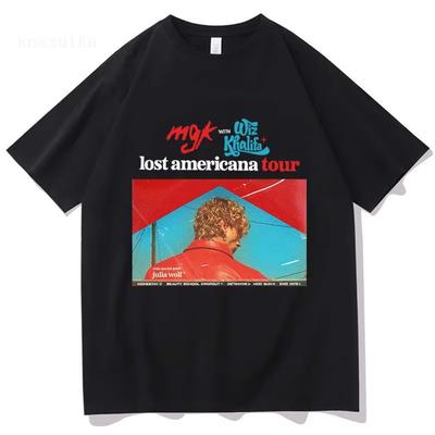 חולצת טי MGK Lost Americana Tour Machine Gun Kelly זמר חולצת טי גרפית כותנה שרוול קצר יומיומית לגברים/נשים Streetwear