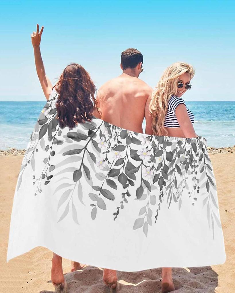 Beach Towel Grey Eucalyptus Leaves Bath Pool Towels Blue Leaf Berry Soft Absorbent Beach Towel Lightweight Large Quick Dry Swim