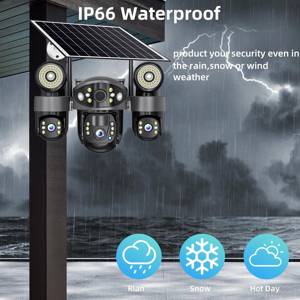 4G/WIFI Solar-powered Security Camera, Triple Lens, Triple Screen, Full-color Night Vision, Motion Detection, Wireless Monitoring