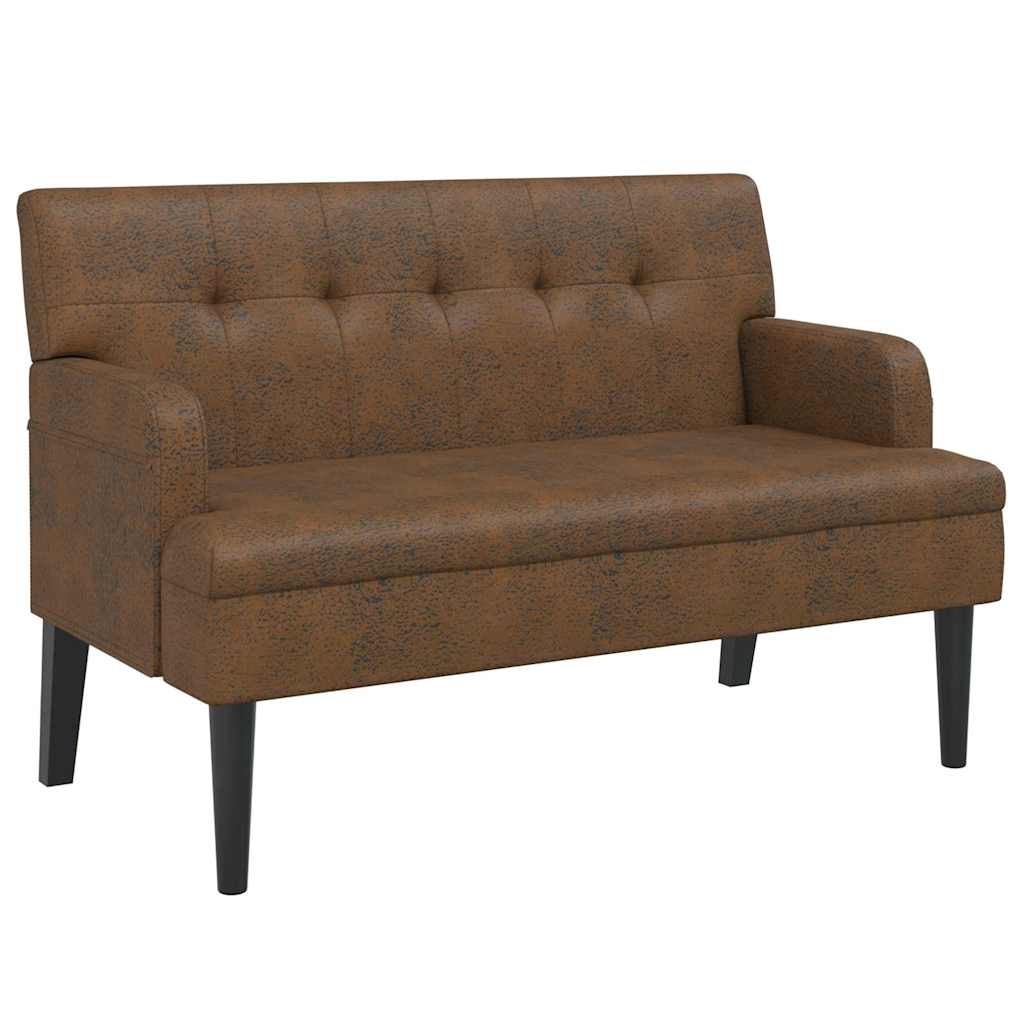 Bench with Backrest Brown 112 X 65.5 X 75 Cm Faux Suede Finish