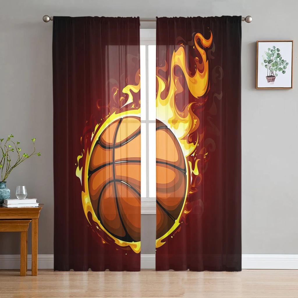 Ink Splash Basketball Sport Sheer Curtains Window Tulle Curtains For Living Room Bedroom For Kitchen Veiling Curtains Decoration