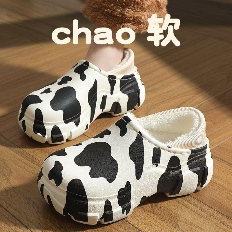 New Cotton Slippers Women's Autumn and Winter Bags and Home Indoor Household Thick-soled Warm Home Non-slip Fluffy Cotton Shoes Women