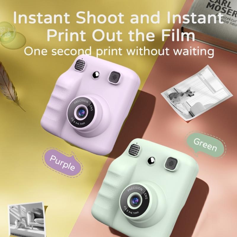Kids Instantly Print Camera With 1Roll Thermals Paper For Creative Photography Featuring Clear Imaging Filter Effects