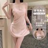 Women's Satin Butterfly Print Deep V Padded Cutout Lace Up Sleep Dress Lingerie Set