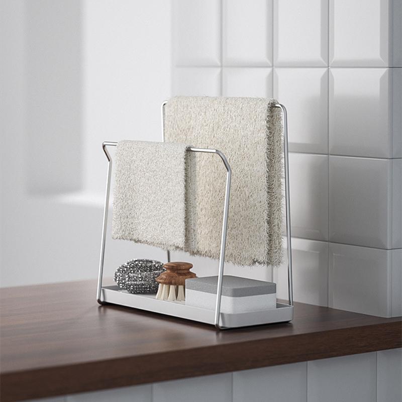 Hand Towel Holder Stand for Bathroom, Kitchen Wash Cloth Drying Rack Hanger Dish Cloth Storage Organizer with Drainboard Tray