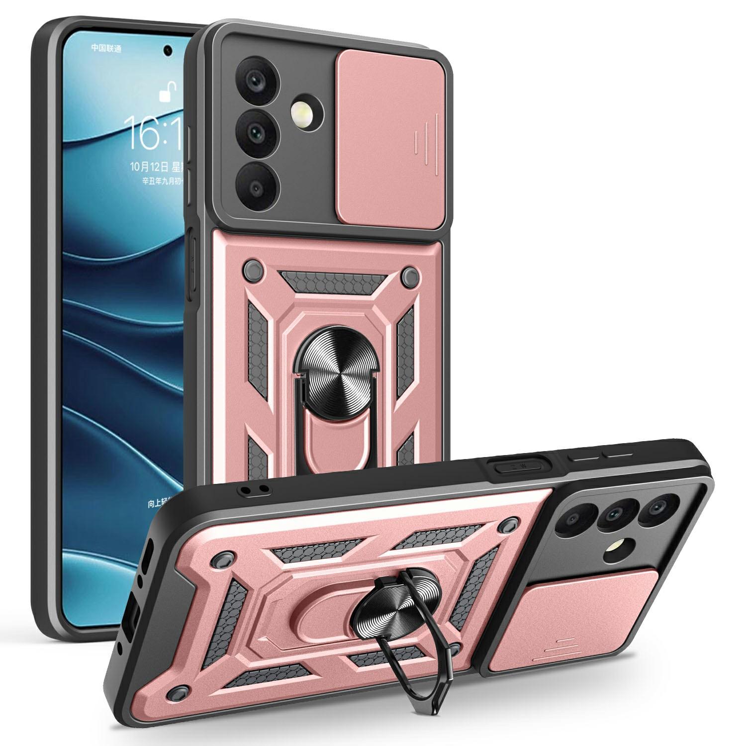 

Чохол для Samsung Galaxy A26 5G з кришкою-слайдером для камери, PC+TPU, підставка, чохол для телефону Rose Gold
