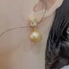 Natural bronze gold Edison pearl pendant earrings earrings stud earrings slightly inlaid zircon elegant versatile earrings simple and beautiful