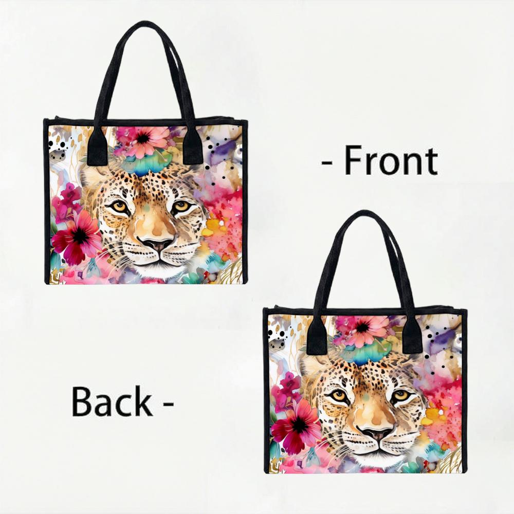 Floral Leopard Tote Bag Stylish Casual Shopping Bag Lightweight Daily Carry All Handbag