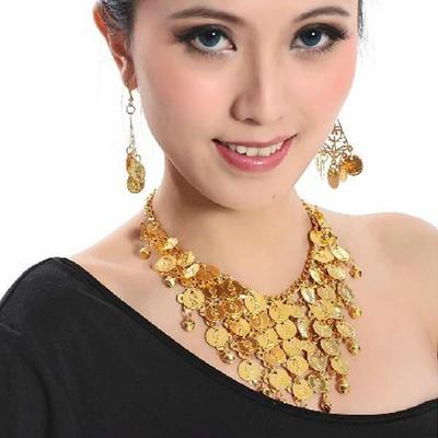 Belly Dance Jewellery Costume Beads Gold Coins Necklace Earrings