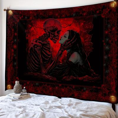 Romantischer Persisch-Inspirierter Skelett & Schönheit Gotischer Schädel Liebes-Themen Wandteppich Zimmer Heimdekor Schlafzimmer Wandbehang Stoff