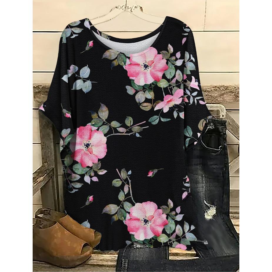 

Большие размеры женские футболки Violet Kiss Leaf модная футболка с короткими рукавами и круглым вырезом с 3D-цифровой печатью 4XL