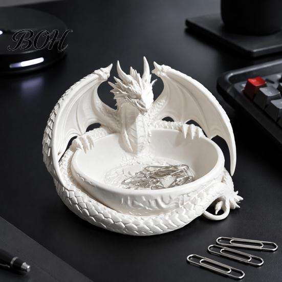 Langlebige PLA Drachenskulptur Gotisches Schmuckschalen-Tablett, 3D-gedruckte Figur, Mythisches Wesen Desktop-Form Aufbewahrungs-Tablett Organizer für Schlüssel Münzen