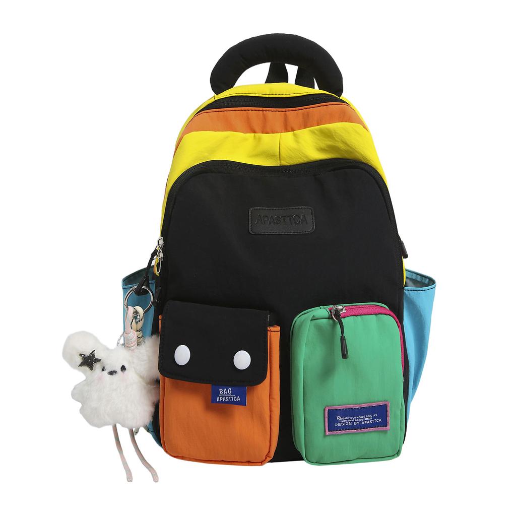 Schoolbag Vibrant Colorful Contrast Color Splicing School Bag Junior High School Student High Saturation Multi-layer Storage Campus Commuter Versatile