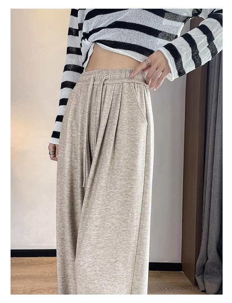 Petite Grey Glutinous Rice Style Straight Leg High Waist Pants (XS) - Women's Slim Fit, Wide Leg for Autumn/Spring