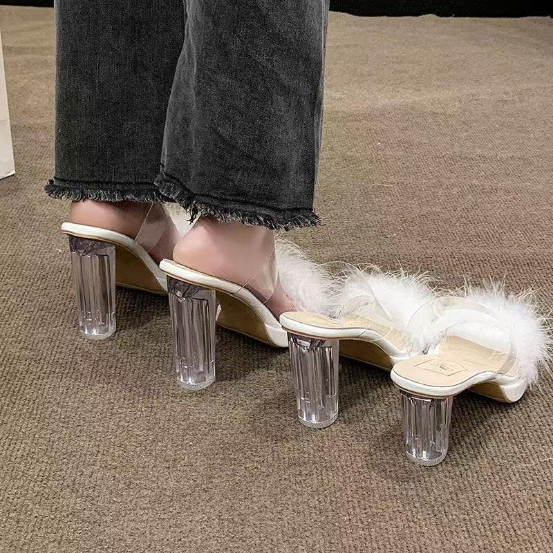 Crystal thick heel temperament waterproof table super high heels 11CM large size with transparent sandals women's summer 2025 explosion