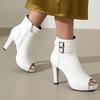 Damen Stiefeletten 2025 Frühling Peep Toe Schwarz Weiß Rosa Mode Schnalle Hoher Absatz Herbst Kurze Stiefel Damen Party Tanzschuhe