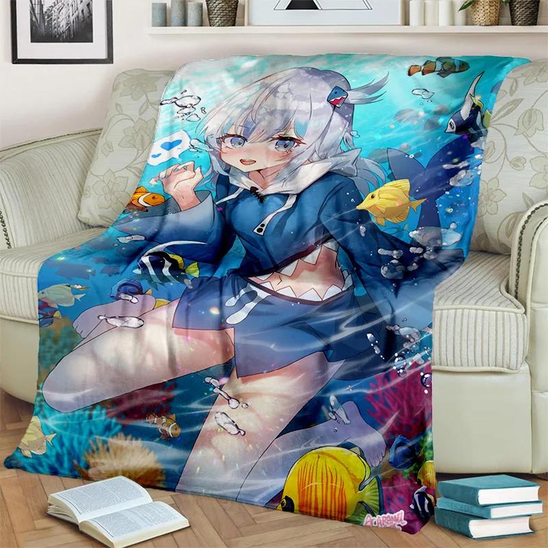 3D Cute Gawr Gura Hololive Cartoon Blanket,Soft Throw Blanket for Home Bedroom Bed Sofa Picnic Travel Office Cover Blanket Kids