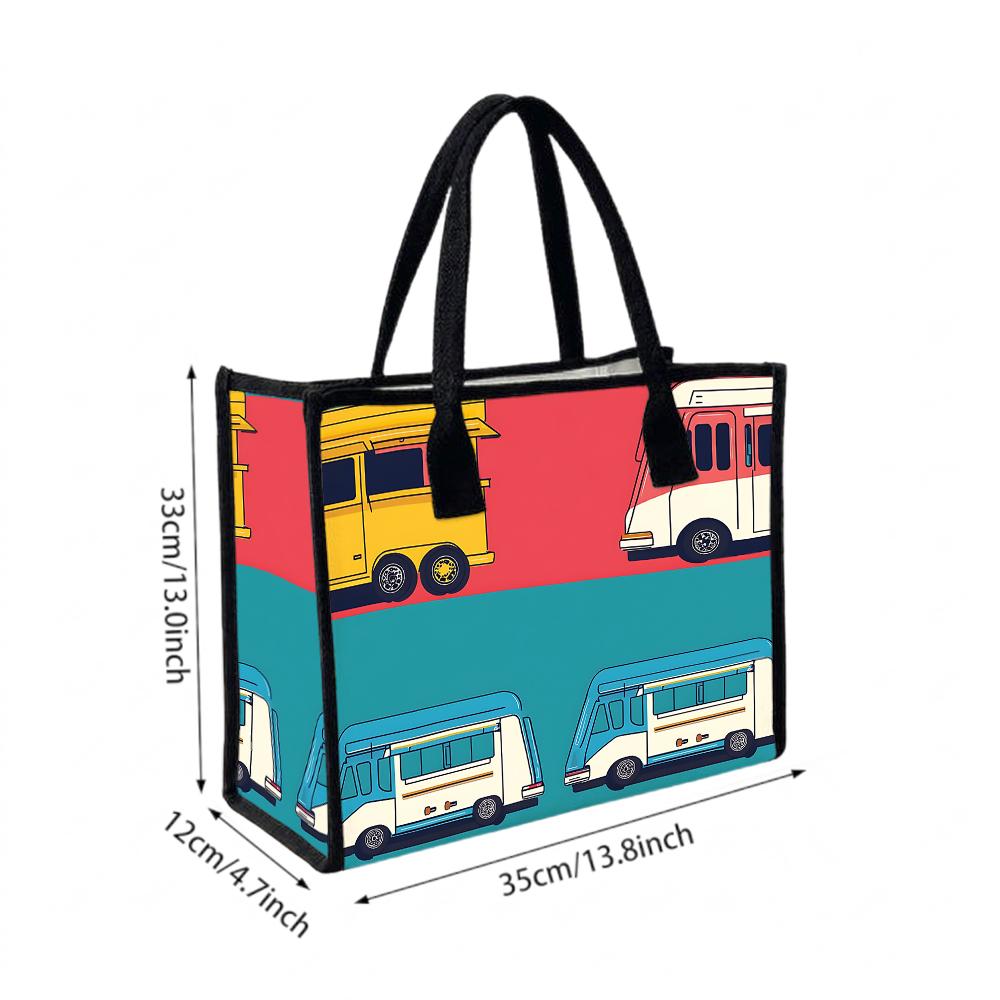 Cute Cartoon Car Tote Bag Fashion Large Capacity Canvas Handbag for Daily Use Portable Shopping Bag for Women Casual Carryall