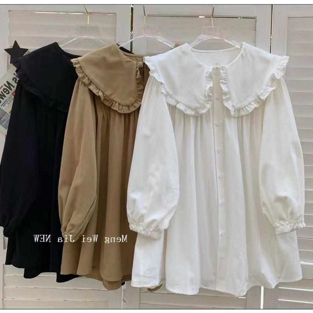 Korean Version Chic Niche Women's Doll Collar Shirt  Spring and Autumn Design Sense Top
