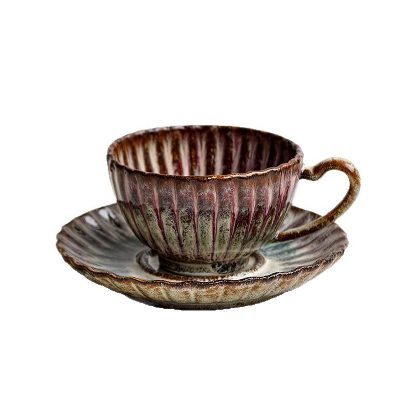 Guirong Retro Stripe Ceramic Latte Art Coffee Cup