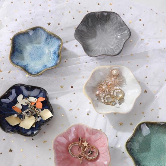 Yousheng Soy Sauce Dish Plate, Ceramic Lotus Leaf Design, High-Temperature Fired Unique Texture Jewelry Holder, for Soy Sauce Dipping Vinegar