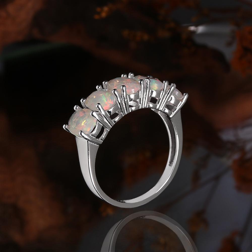 Classic Design 925 Sterling Silver Ring Natural Oval 5*7mm Opal Real Gemstone Fine Jewelry for Women Engagement and Wedding Gift