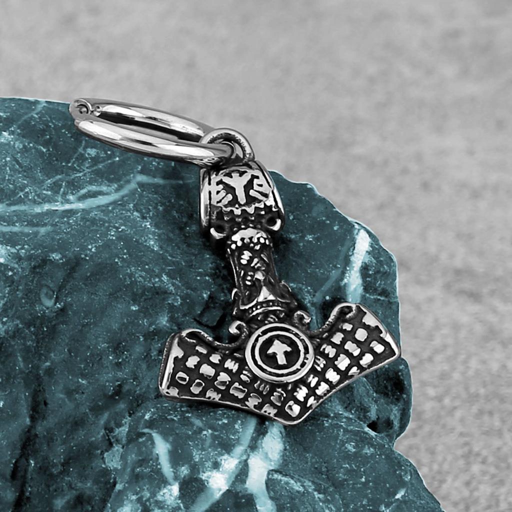 New viking thor hammer stainless steel fashion valknut rune amulet earrings for men's jewelry accessories wholesale