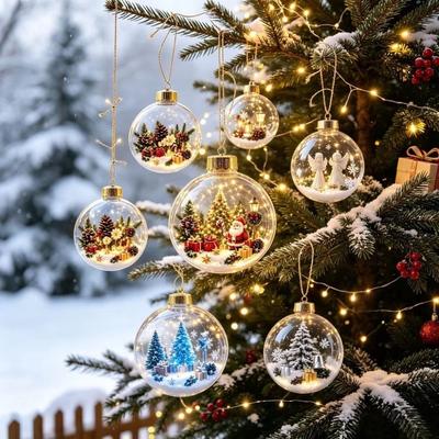 Warm LED Lighted Christmas Ball Ornament Clear Acrylic Light-Up Tree Hanging Bauble Holiday Party