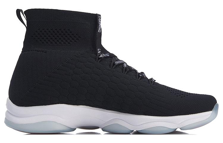 Li Ning Wujie Fabric Cushioning Slip Resistant High top Casual Shoes Women's Black White AFJN008-1