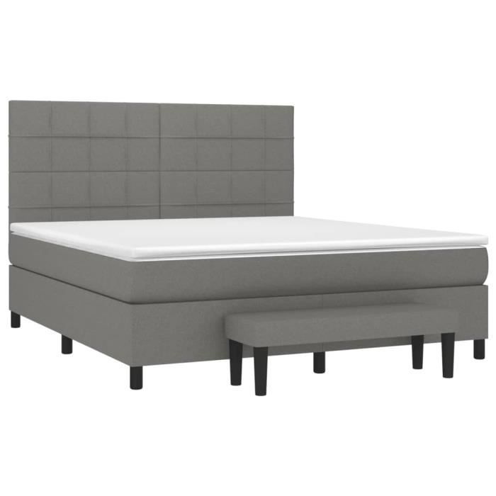 3136606 vidaXL Lit à sommier tapissier avec matelas Gris foncé 160x200cm Tissu