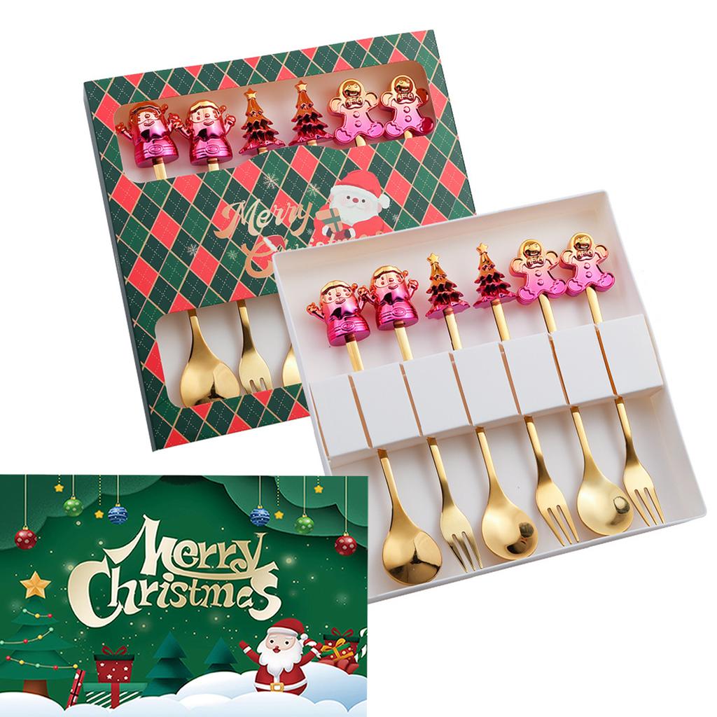 Set Regalo Cucchiaini da Caffè Forchette di Natale in Scatola con 1 Biglietto di Natale, Cucchiaino da Caffè Natalizio Forchette da Cena Cucchiaino da Dessert Stoviglie Regalo