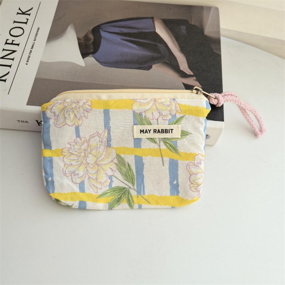 New Cartoon Square Cosmetic Bag Small Flower Storage Pouch Zipper Sanitary Napkins Makeup Bags Women
