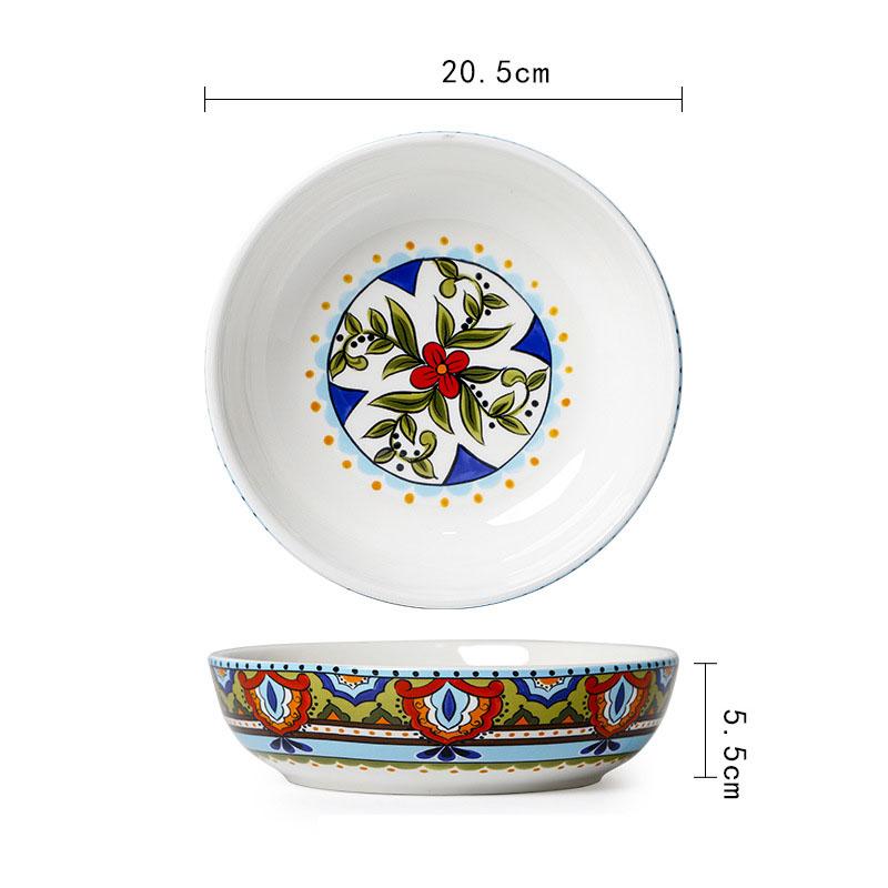 ამერიკული სალათის თეფში ხელით მოხატული მრგვალი კერამიკული ღრმა ლანგარი სახლის რუსტიკული ყვავილოვანი ჭურჭელი რამენი სიმინდი რვა დუიმიანი სუპის თეფში