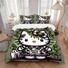 3pcs Cartoon Spooky Hello Kitty Print Bedding Set (1 Cover + 2 Pillowcases, Without Inserts), This Printed Bedding Set Is Soft and Comfortab