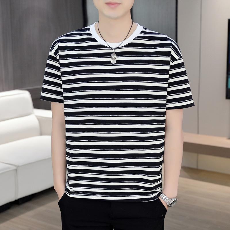 2024 Brand New Mens T-Shirts Striped Men T Shirt Short-Sleeved Man Stripe T-shirt For Male Clothing Round-Collar Tops Tees